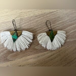 Fluff hardware Boho tassel dangle earrings with cream with turquoise detail